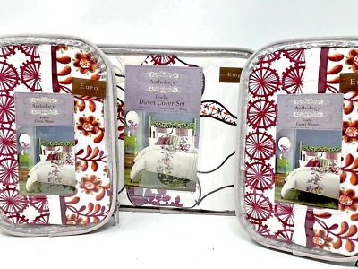 #ad Bed Bath amp; Beyond Anthology King Duvet Cover Set Luella Euro Shams Embroidered $69.95