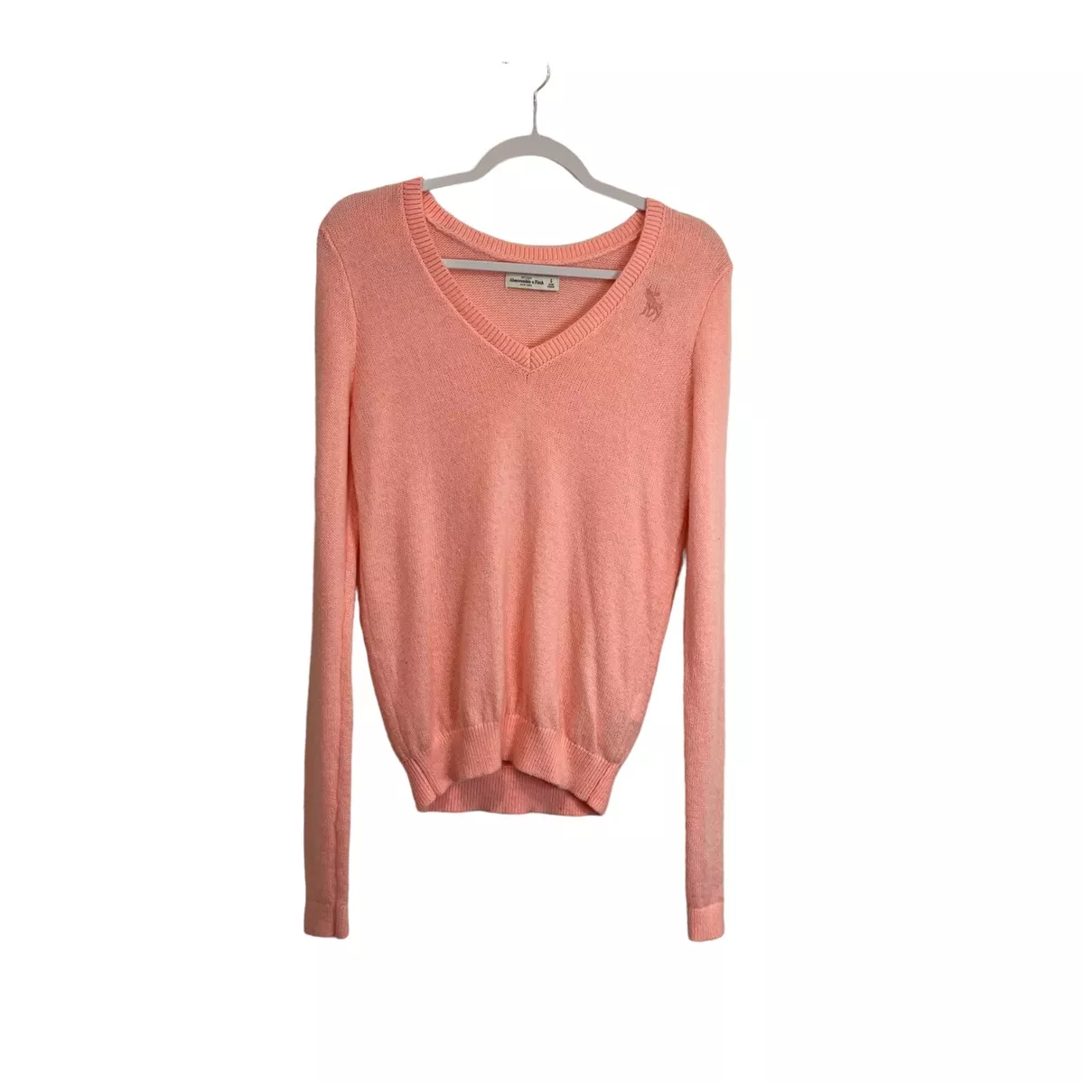 Abercrombie Fitch Pink V Neck Long Sleeve Logo Pullover Sweater