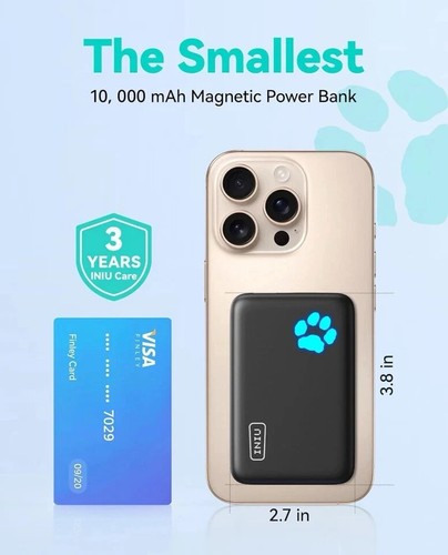 INIU Magsafe Power Bank 10000Mah 20W Magnetyczna szybka ładowarka przenośna - Zdjęcie 3 z 8