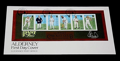 GB,ALDERNEY,,GUERNSEY 1996 CRICKET CLUB MINIATURE SHEET ON  FIRST DAY COVER