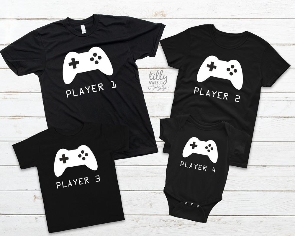 Player 1 Player 2 Player 3 Player 4, Matching Player T-Shirts, Matching Family