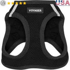 In Air Dog Harness Reflective No Pull W/ Hook Loop Fastener Double D-Rings Black