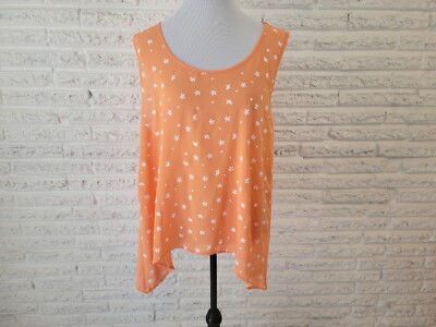 Mine Too Womens Top 3XL Plus Tank Orange Floral Asymmetric Deco Buttons Sheer