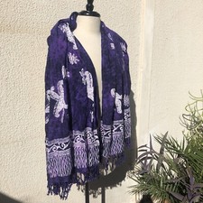 Purple Batik Scarf HANDMADE Sarong BEACH WRAP Tropical Large 64 x42 New w/Tags