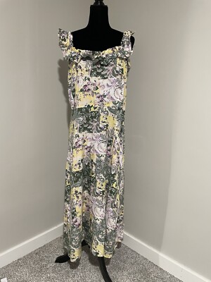 Loft Patchwork Ruffle Squareneck Midi Dress Size 14 | eBay