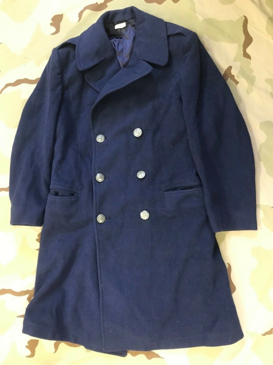 US AIR FORCE COAT MEN'S BLUE WOOL VELOUR OVERCOAT Vintage BLUE