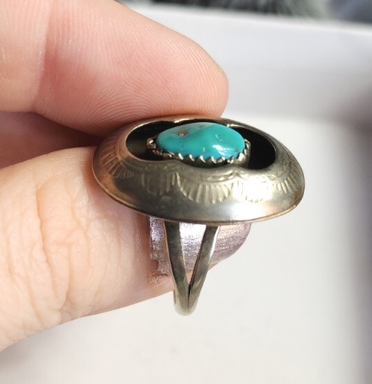 Native American Turqoise Split Shank Sterling Sil… - image 5