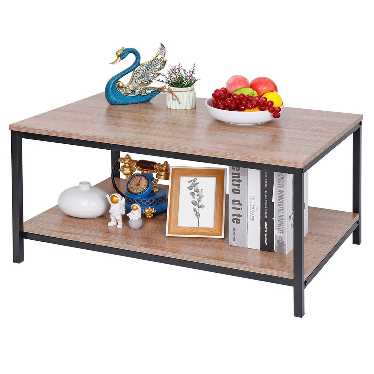 SEGAWE Industrial Coffee Table With Storage Shelf – 31.5" Rectangular, MDF, Natural Wood Finish, Easy Assembly