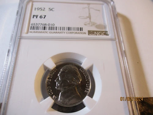 1952 JEFFERSON NICKEL PROOF NGC PR 67   010