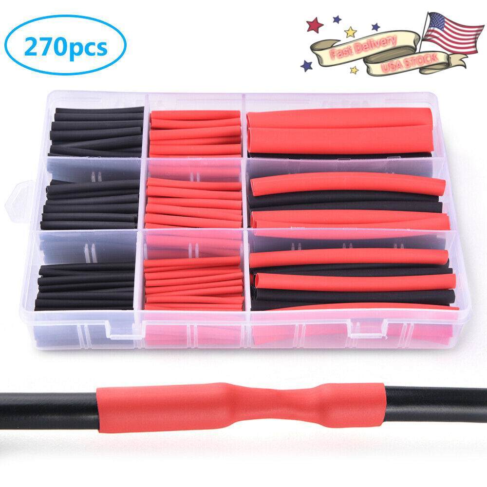 270PCS Black Red Marine Grade Heat Shrink Tubing Kit - 3:1 w/ Adhesive Glue USA