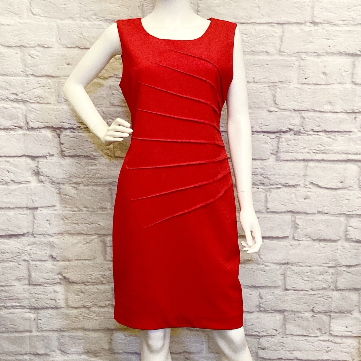 Calvin Klein 10 Sheath Sunburst Pleat Lined Dress Red Sleeveless Dressy  Holiday | eBay