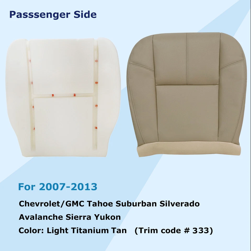 Cubierta de asiento de cuero inferior de pasajero y espuma para Chevy Avalanche Tahoe 2007-14 tostado Foto 2 de 4