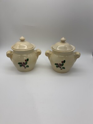 Set Of 2 Vintage Designpac INC Canisters Creamy Beige With Raspberries Pattern 