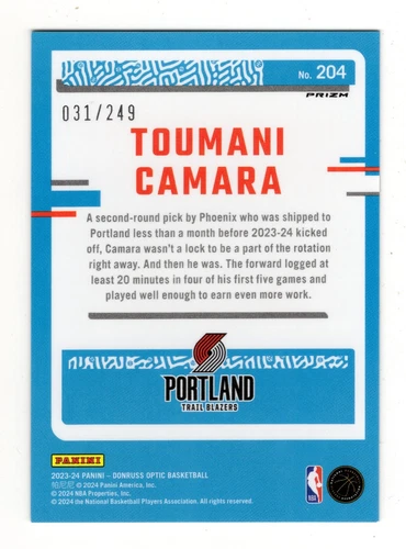 Toumani Camara 2023 - 24 Panini Donruss Optic RC 高级银色瞄准镜 SP /249 #204 - 第 2 张/共 2 张