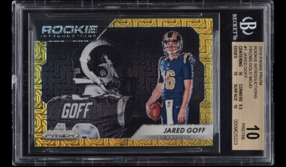 Jared Goff Panini Prizm Rookie Introduction #1 Gold Mojo