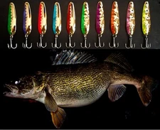 (10)  2 1/4"  Smooth / Hex Gold,  Trolling Flutter Spoons Flash Tape