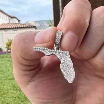 2Ct Round Cut Lab-Created Diamond State of Florida Pendant 14K White Gold Plated
