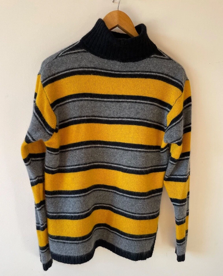 Mujer Lana de Cordero Angora Pierre Amarillo, Gris, Negro Rayas Cuello Alto M Foto 4 de 4