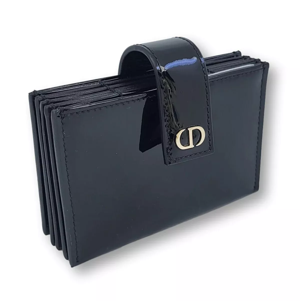 Porte carte DIOR 30 Montaigne Cuir Patent Noir NEUF AUTHENTIQUE