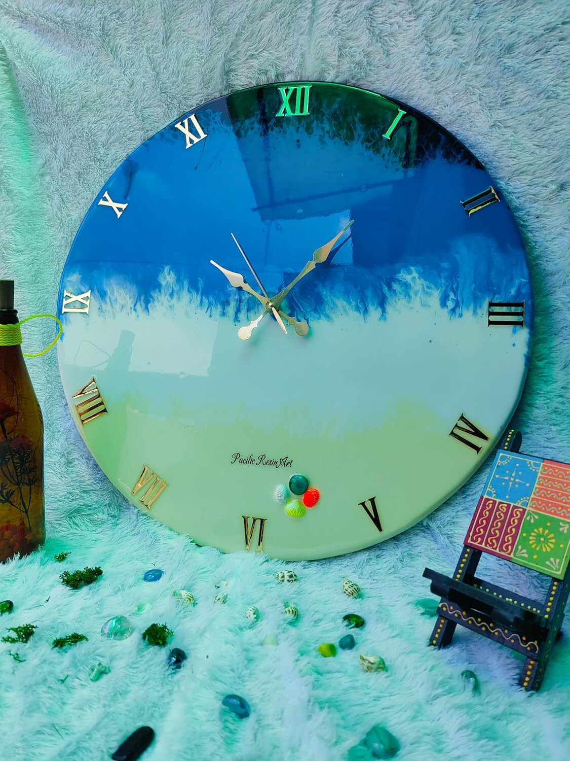 KK Resin Art Wall Clock, Premium Wall Clock,Unique Wall Clock, 50x50 CM,Blue,