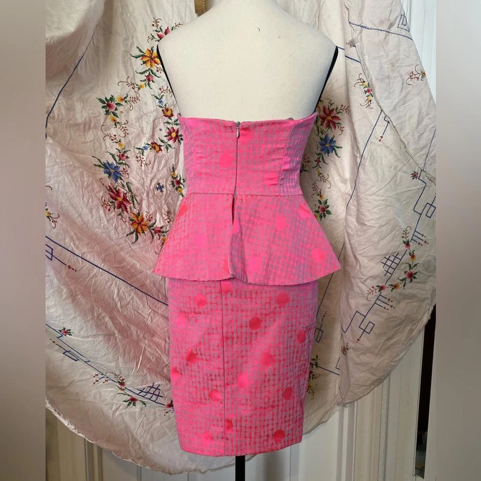 Vintage Nicole Miller Hot Pink Polka Dot Peplum Mini Dress - Image 4 of 4