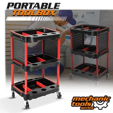 3 Tiers Foldable Service Cart Warehouse Office Kitchen w/Swivel Wheels + Casters