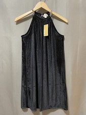 NWT Michael Kors Women Sleeveless Chain Strap Zip Velvet Mini Dress SZ XS Black