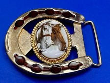 Two Horse Heads Cabochon Shaped Picture Horseshoe Shaped Western Belt Buckle