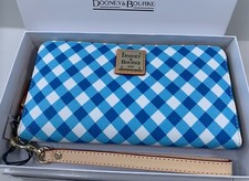 Dooney  Bourke Gingham II Large Zip Around Wristlet Wallet Clutch Sky Blue