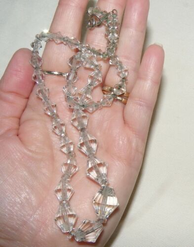 Vintage Mid Century Clear Cut Glass Beaded Necklace on 12K Gold Filled Chain