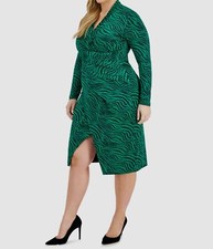 Rachel Rachel Roy Women's Green Zebra Twisted Front V-Neck Dress Plus Size 1X