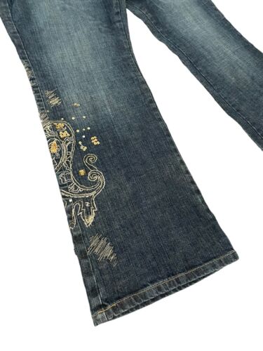 Jeans denim Chico's svasato Bratz Y2K impreziosito Bling Boho ricamato platino - Foto 2 di 11
