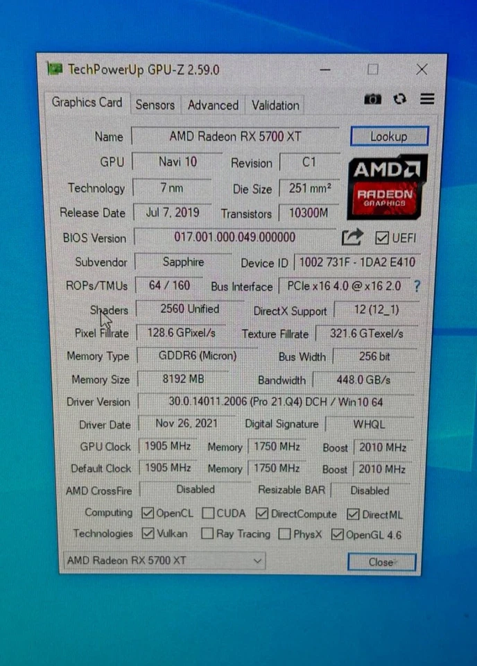 SAPPHIRE NITRO+ RADEON RX 5700 XT8G GDDR6 Foto 4 de 4