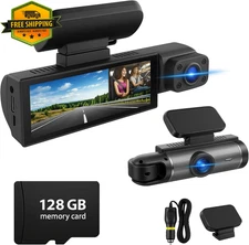 Cámara Dash 1080P Frontal y Trasera 128GB con Visión Nocturna y Audio para Auto