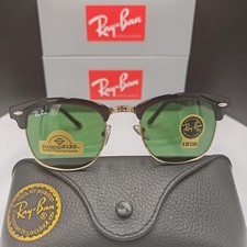 Ray-Ban RB3016 Sunglasses Clubmaster Classic Black Frame Glass Green Lens 51 mm