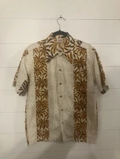 Vintage 70’s Barefoot In Paradise Beige Tropical Men’s Hawaiian Aloha Shirt M