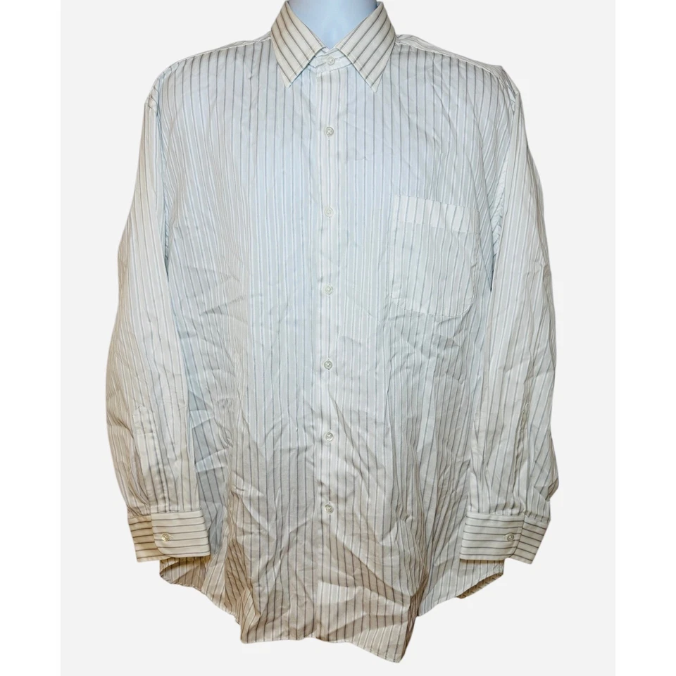 Solemare Maus & Hoffman Swiss 2-Ply Cotton Striped Dress Shirt Mens 17 1/2/44 - Image 2 of 4