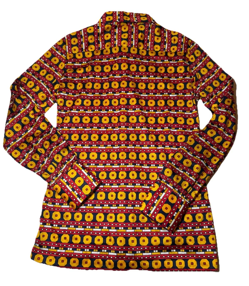 Vintage Multicolor Button Down Dagger Collar Disco Shirt Size S Geometric 70s - Image 3 of 4