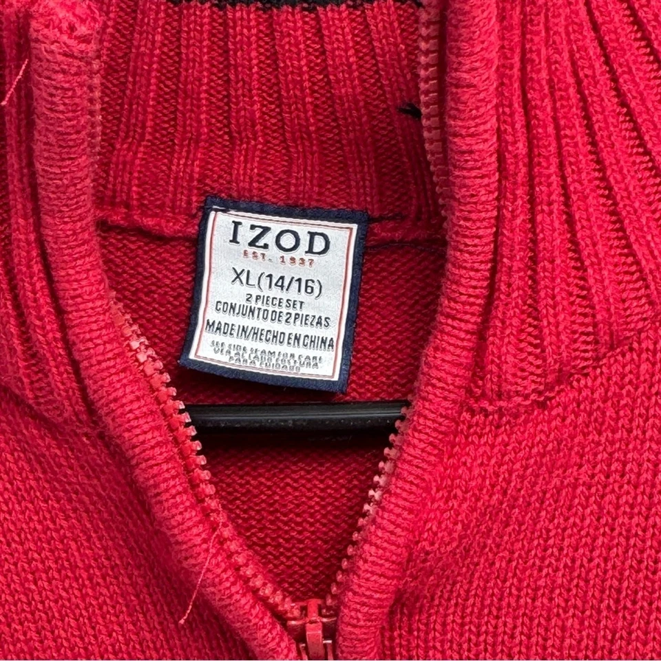 Suéter Izod Boys XL 14/16 rojo brillante cuarto cremallera Foto 3 de 4