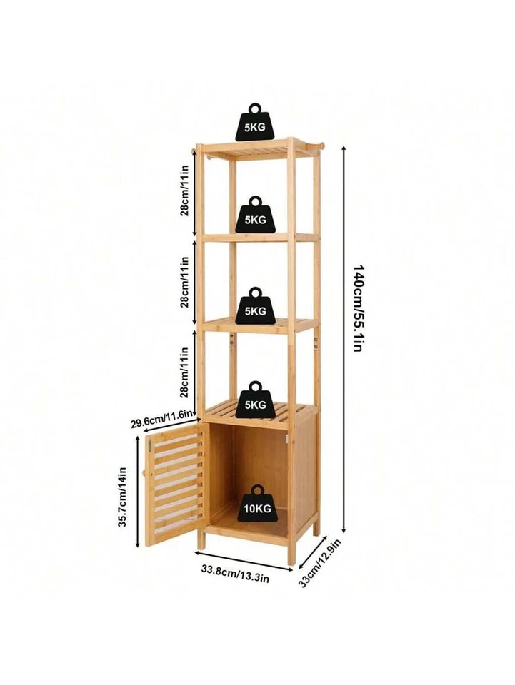 Bathroom Storage Cabinet Unit: Freestanding Narrow Tall Shelf Slim Corner - Image 2 of 4