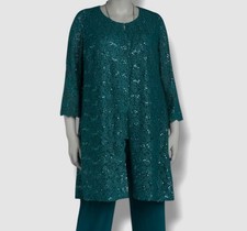 R M Richards Women's Green 2-PC Sequin Lace Jacket, Tank Set Plus Size 14W