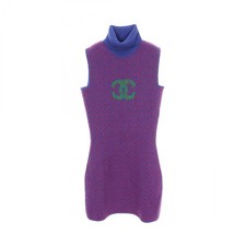 Chanel Coco Mark Sleeveless Dress Cashmere Size 34 Blue Red Green Length 32.7 in