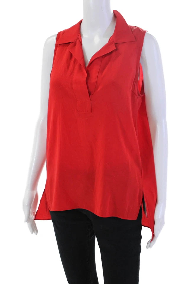 Camiseta sin mangas Drew para mujer con cuello de seda rojo cereza talla extra pequeña Foto 2 de 4