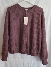 NWT Women's Sz Large Mauve Sweatshirt A New Day Elastic Waist Textured