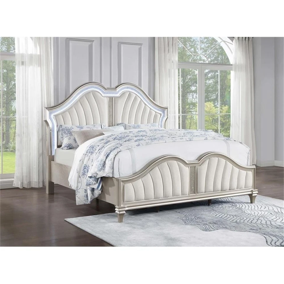 Coaster Evangeline Wood Tufted Platform Eastern King Bed Ivory and Silver Oak - Image 2 of 4