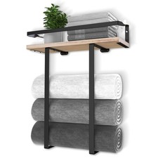 Wall Mounted Towel Rack Wood Shelf Holder Bathroom Deco Towel Storage Organizer
