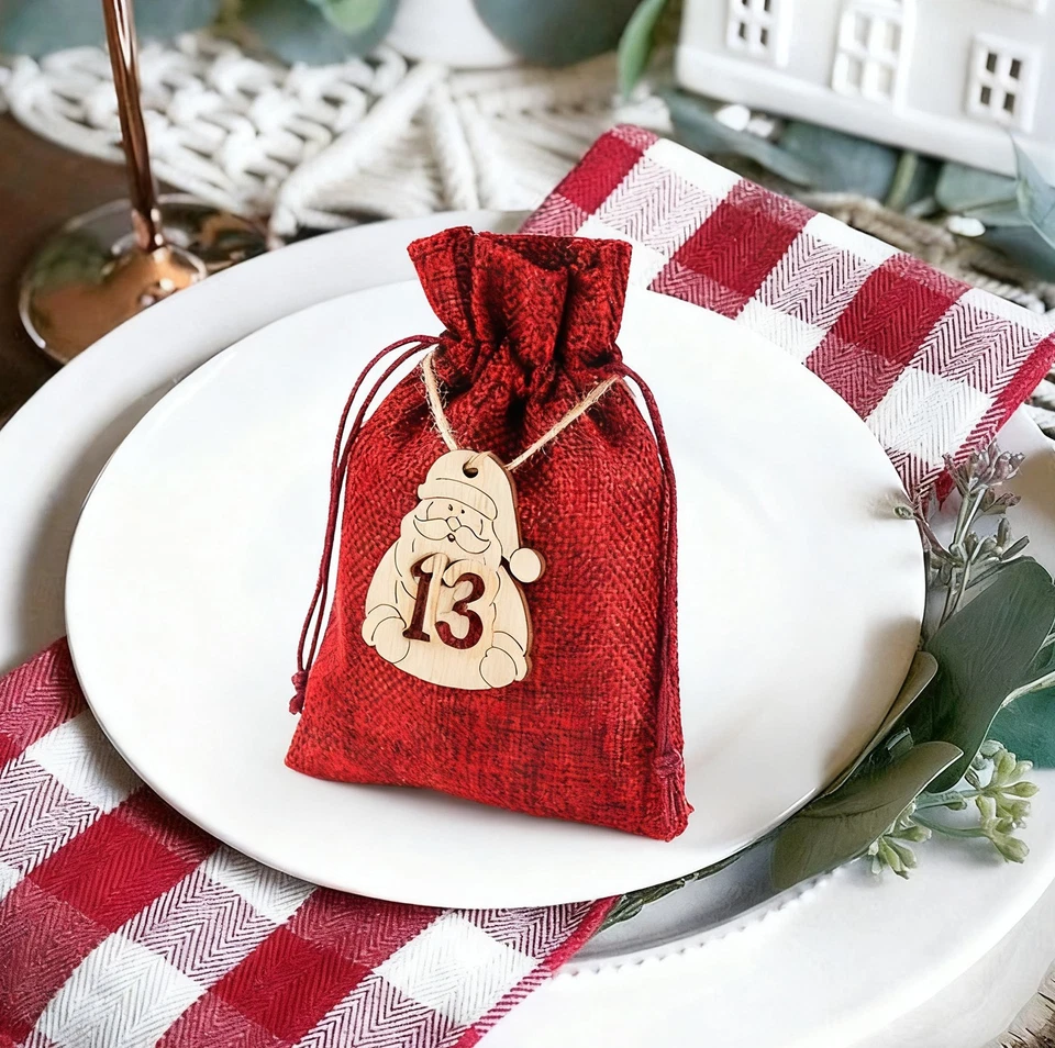 24 Adventskalender-säckchen Jute Stoffsäckchen Jutesäckchen zum befüllen 10x14cm - Bild 3 von 4