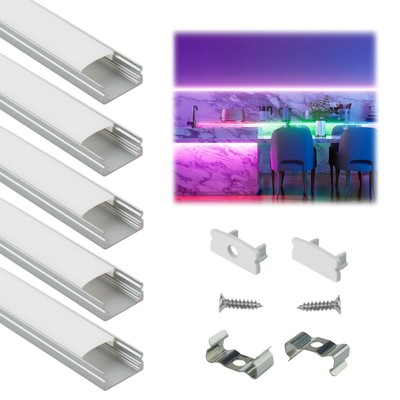 Muzata LED Channel System with Milky White Cover Lens,Silver Aluminum Extrusion
