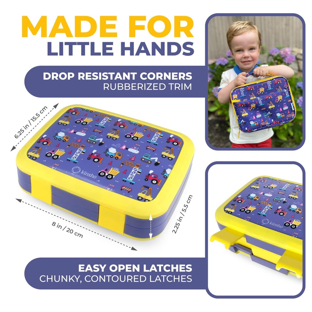 Insulated Kids Bento Lunch Box Set with Ice Pack and Water Bottle