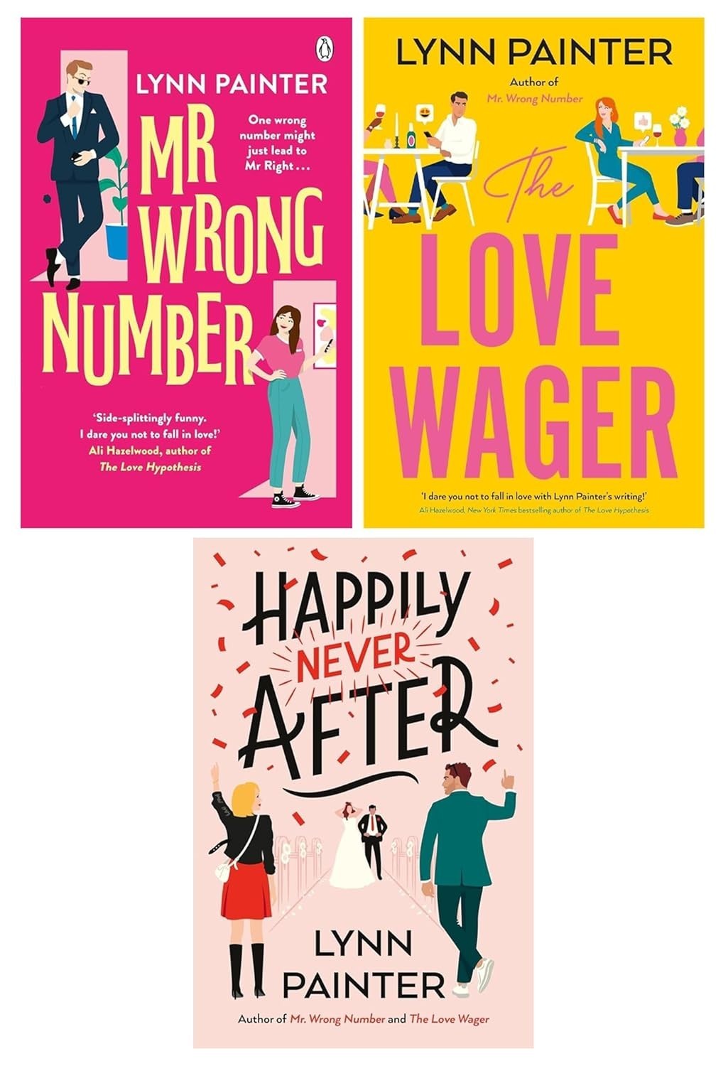 Lynn Painter Collection 3 Books Set Mr Wrong Number, Love Wager,Happily Never